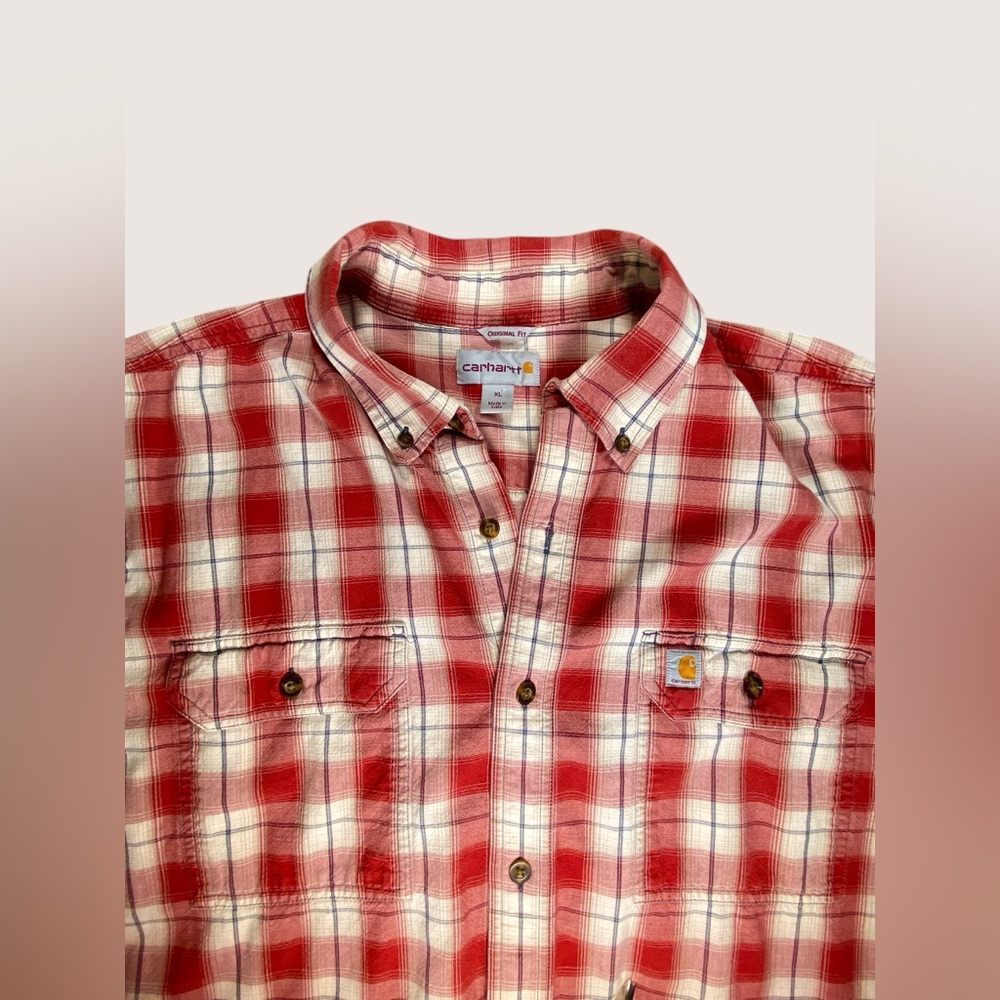 Carhartt Mens XL Plaid Button Down Shirt Short Sleeve Relaxed Fit 100% Cotton